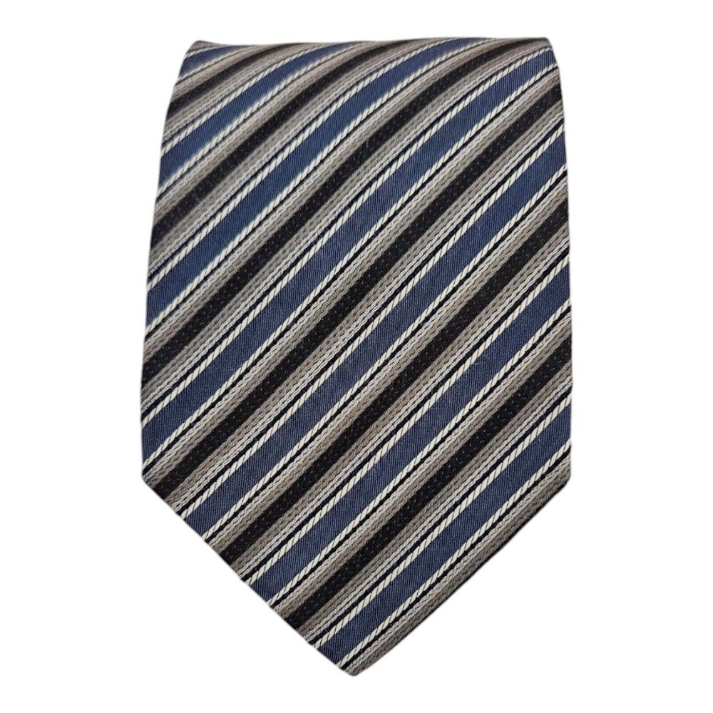 HUGO BOSS Blue/Gray Striped Silk Blend Tie ITALY 59"/ 3.5" EC